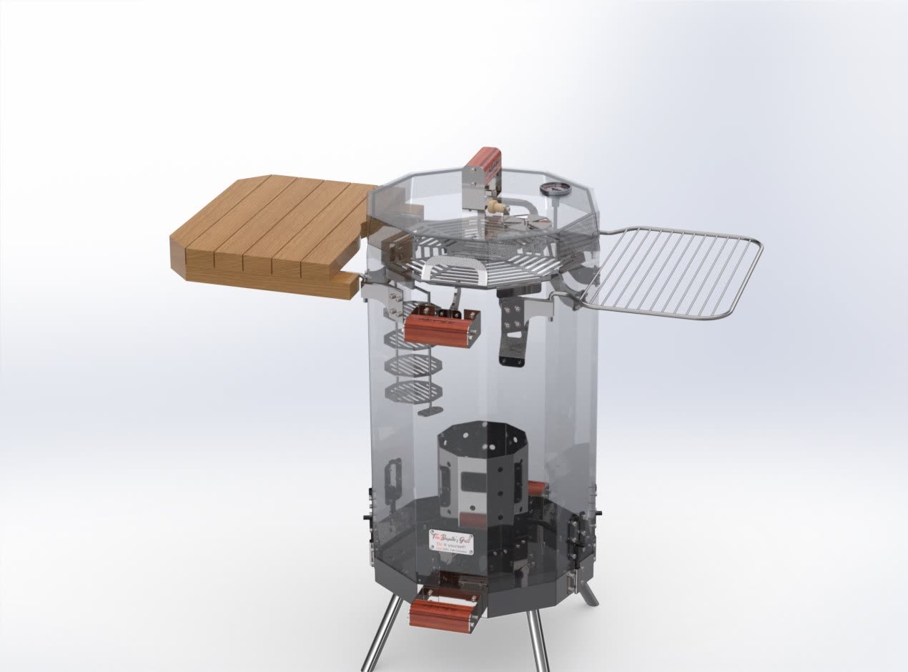 Render transparente que muestra los componentes internos del asador
