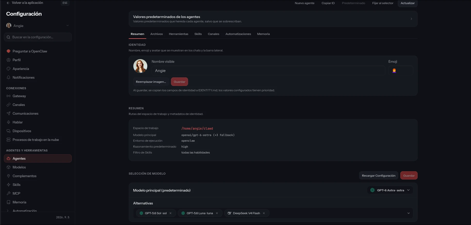 Angie usa como arnés Openclaw y plataforma operativa.
